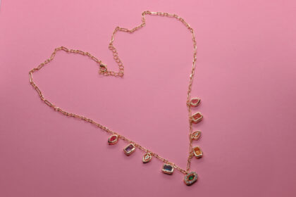 Renkli Taşlı  Altın Kaplama Kolye