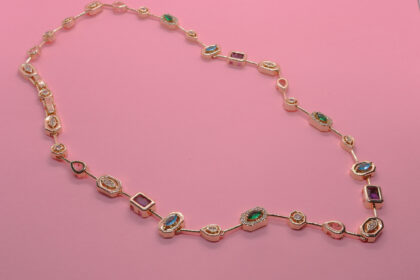 Renkli Taşlı Altın Kaplama Kolye