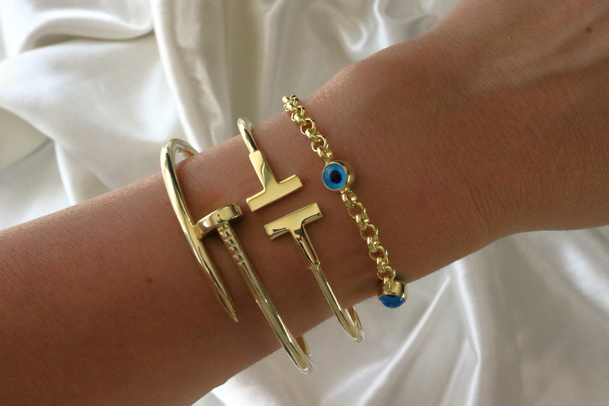 İthal 14k Altın Kaplama Nazar Boncuklu Bileklik - Görsel 2