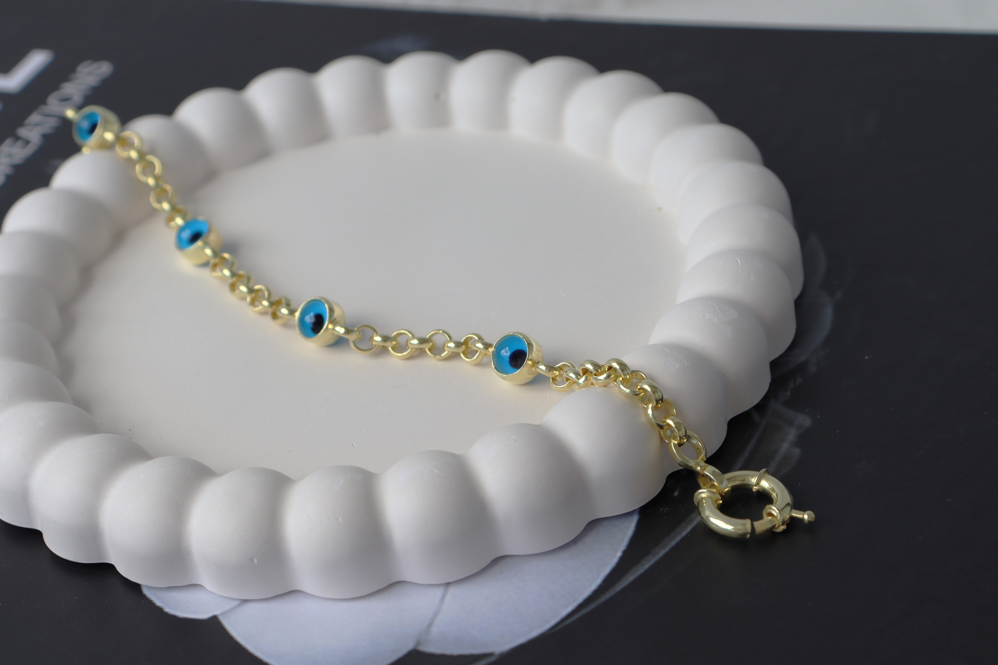 İthal 14k Altın Kaplama Nazar Boncuklu Bileklik - Görsel 3